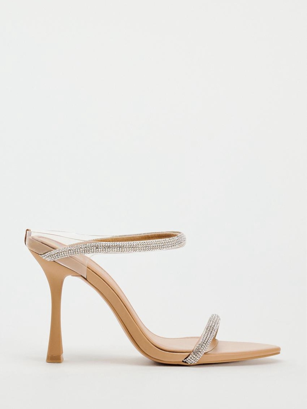 Zara Nude Rhinestone Strap Stiletto Sandals